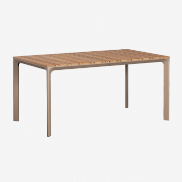 Tavolo Da Giardino Rettangolare 160x90 Cm In Alluminio E Legno Di Teak Katiana Marrone Moka - Sklum
