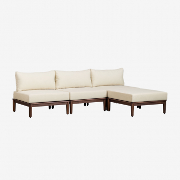 Divano Da Giardino Componibile In 3 Pezzi E Pouf Giulia In Legno Di Acacia Beige Crema - Sklum