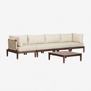 Set Da Giardino Con Divano Da Giardino Componibile In 4 Pezzi Con 2 Poltrone Angolari E Tavolino In Legno Di Acacia Giulia Beige Crema - Sklum