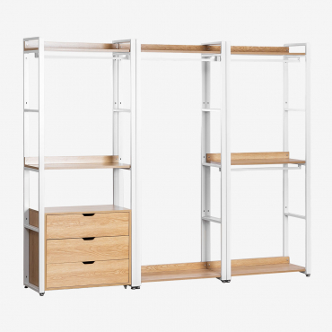 Armadio Modulare Aperto A 3 Pezzi Con Cassetti In Acciaio E Mdf Ariaster Natural - Sklum