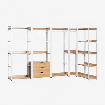 Armadio Modulare Aperto Angolare A 5 Pezzi In Acciaio E Mdf Ariaster Natural - Sklum