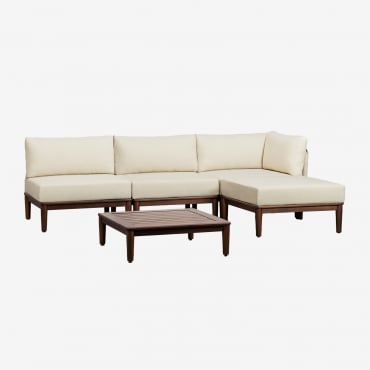 Set Da Giardino Con Divano Angolare Componibile In 3 Pezzi Con Tavolino E Pouf In Legno Di Acacia Giulia Beige Crema - Sklum
