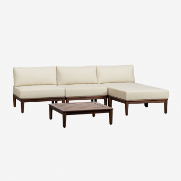 Set Da Giardino Con Divano Componibile 3 Pezzi Con Tavolino E Pouf In Legno Di Acacia Giulia Beige Crema - Sklum