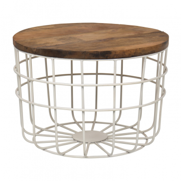 Tavolino Rotondo In Legno Di Mango E Acciaio (ø62 Cm) Ket Bianco - Sklum
