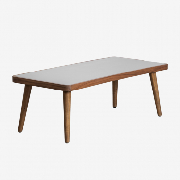 Tavolino Da Giardino In Cemento E Legno Di Acacia Marilia Grigio & 110 X 50 Cm - Sklum