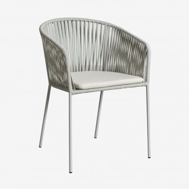 Set Di 4 Sedie Da Pranzo Con Braccioli In Ferro E Corda Intrecciata Jocelyn Verde Kaki - Sklum