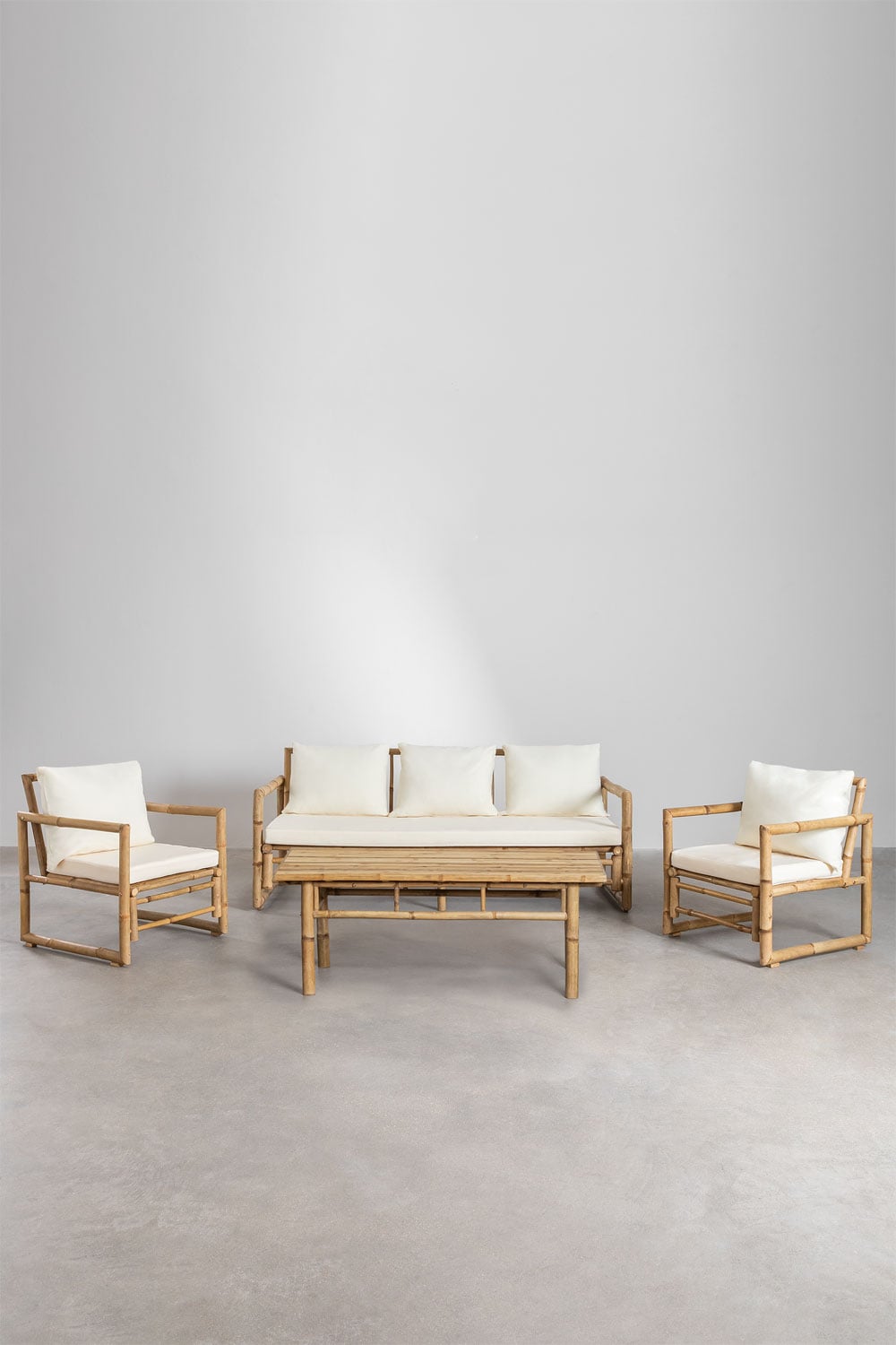 Casâme Tavolino Da Divano In Bambù E Rattan - Base In Metallo, Piano 40x40 Cm, Altezza 45 Cm, Stile Naturale