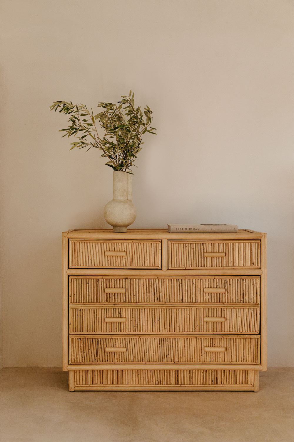 Cassettiera Merax con 2 ante in vimini rattan e 2 cassetti, credenza in legno, 60x40x120cm, rovere
