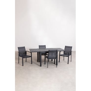 Set Da Tavolo Rettangolare 90x180-90 Cm Estensibile In Alluminio Starmi E 4 Sedie Da Giardino Eika Grigio Grafite - Sklum