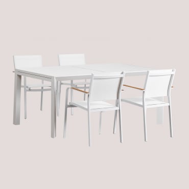 Set Da Tavolo Rettangolare 180-240x100 Cm Estensibile In Alluminio Starmi E 4 Sedie Da Giardino Impilabili In Alluminio Archer Gardenia Bianco - Sklum