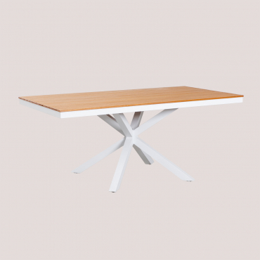 Tavolo Da Giardino Rettangolare 180x100 Cm In Alluminio E Legno Archer Gardenia Bianco - Sklum