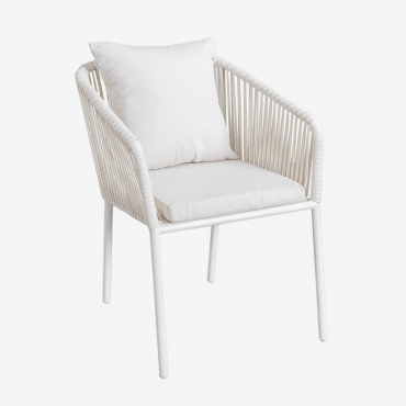 Sedia Da Pranzo Classica Arhiza Con Braccioli In Alluminio E Corda Intrecciata Gardenia Bianco - Sklum