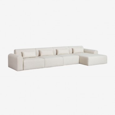 Divano Chaise Longue Destro Componibile In 4 Pezzi In Shearling Borjan Ciniglia Blanc - Sklum