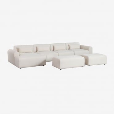 Sofà Modulare Con Chaise Longue Sinistra A 4 Pezzi Con 2 Pouf In Tessuto Bouclé Borjan Ciniglia Blanc - Sklum