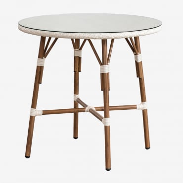 Tavolo Da Giardino Rotondo Ø80 Cm In Alluminio E Rattan Sintetico Brielle Bistro Gardenia Bianco - Sklum
