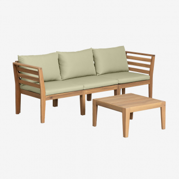 Divano Componibile Filips 3 Pezzi Con Braccioli E Tavolino In Legno Di Acacia Verde Kaki - Sklum