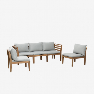 Divano Da Giardino Modulare In 5 Pezzi Con Braccioli In Legno Di Acacia Filips Grigio Chiaro - Sklum