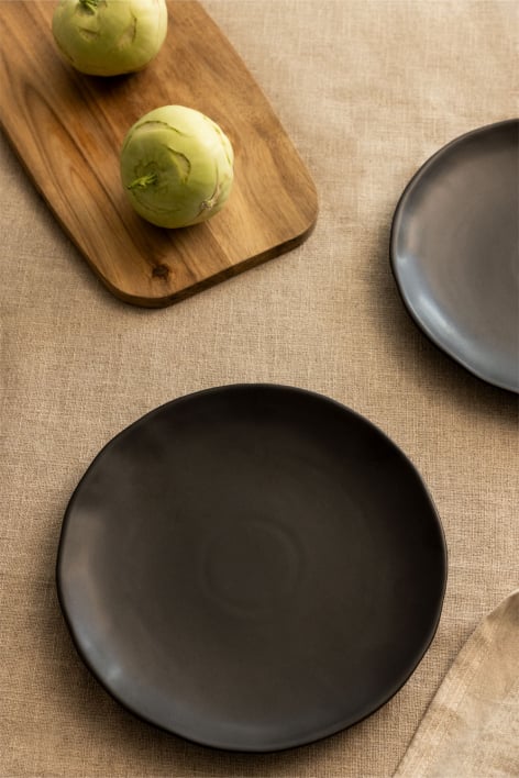 Pacco di 2 piatti piani in gres Belvere - Nero