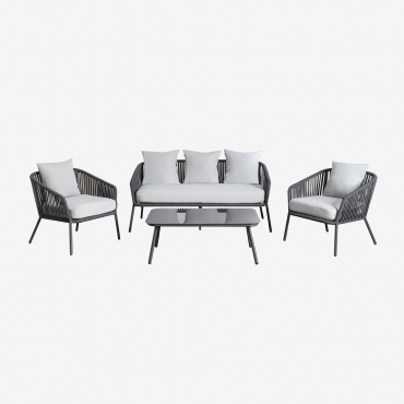 Set Da Giardino Con Divano 2 Posti, 2 Poltrone E Tavolini In Alluminio E Corda Intrecciata Arhiza Grigio Grafite - Sklum