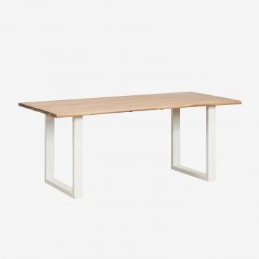 Tavolo Da Giardino Rettangolare 180x90 Cm In Legno Di Acacia E Acciaio Maupi Gardenia Bianco - Sklum