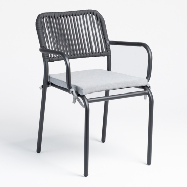Confezione Da 4 Sedie Da Giardino Impilabili Con Braccioli In Alluminio E Corda Intrecciata Arhiza Grigio Grafite - Sklum