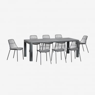 Set Tavolo Rettangolare (220x100 Cm) Arnadine E 8 Sedie Da Giardino Maeba Grigio Grafite - Sklum