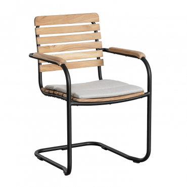 Confezione Da 2 Sedie Da Pranzo Con Braccioli In Legno Di Teak E Alluminio Lowel Nero - Sklum