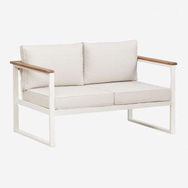 Divano Da Giardino 2 Posti In Alluminio E Legno Di Acacia Lipov Gardenia Bianco - Sklum