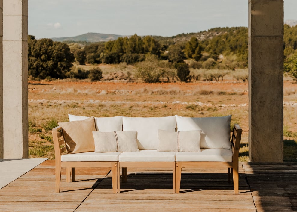 Divano da giardino componibile Filips 3 pezzi con braccioli in legno di acacia