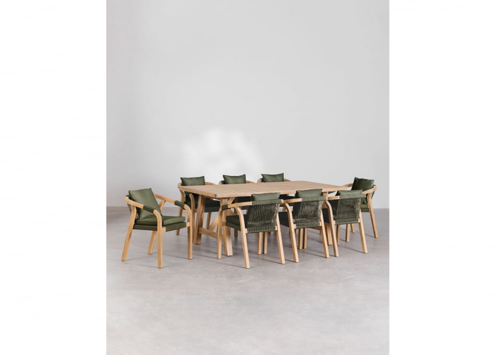 Rectangular dining set 200x100 cm rustic acacia with 8 acacia dining chairs Dubai - Acacia rustica marrone