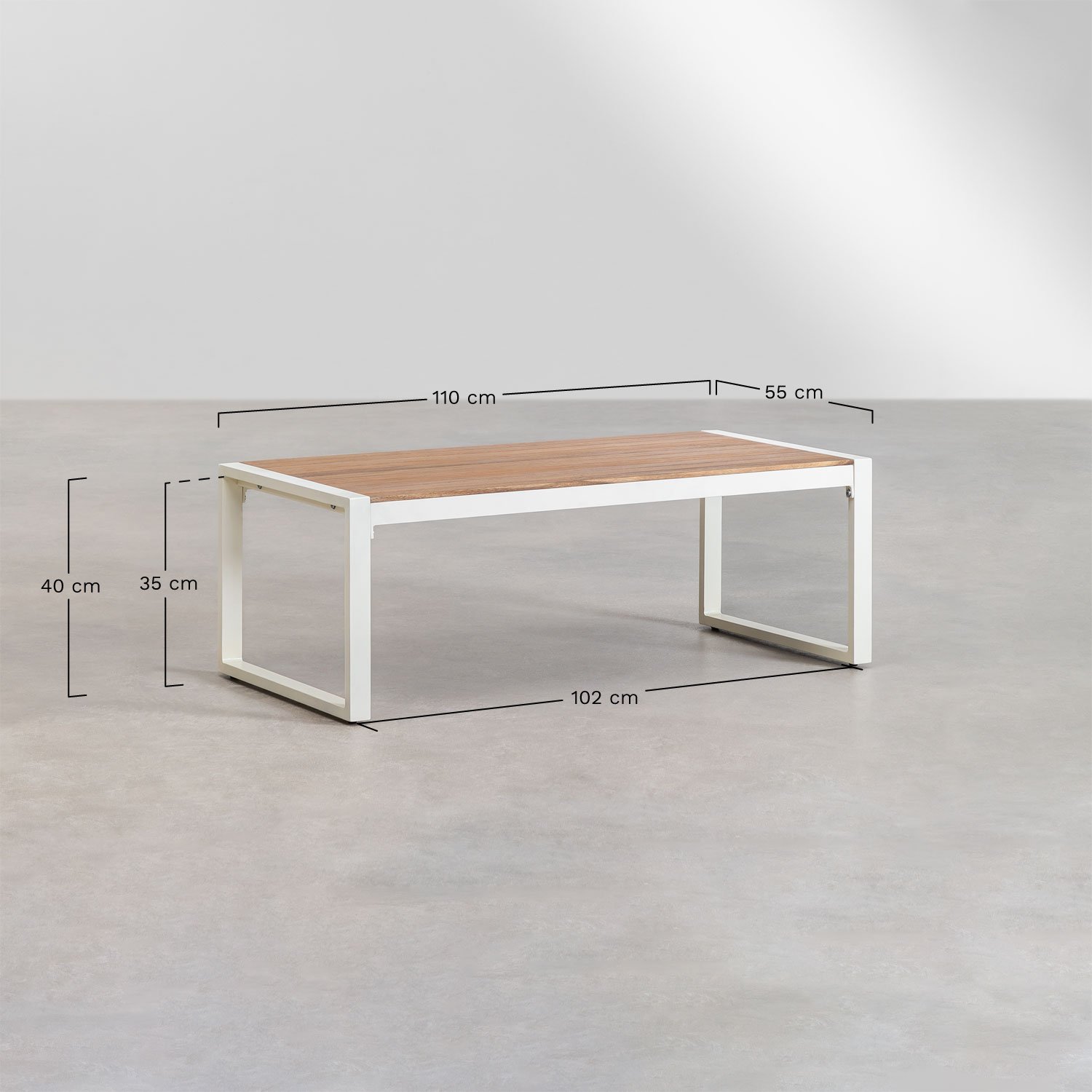 Set da giardino con divano a 2 posti, 2 poltrone e tavolino in alluminio e legno di acacia Lipov., MISURE