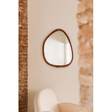 Specchio da parete ondulato dorato, cornice in legno asimmetrica, decorazione - Italia