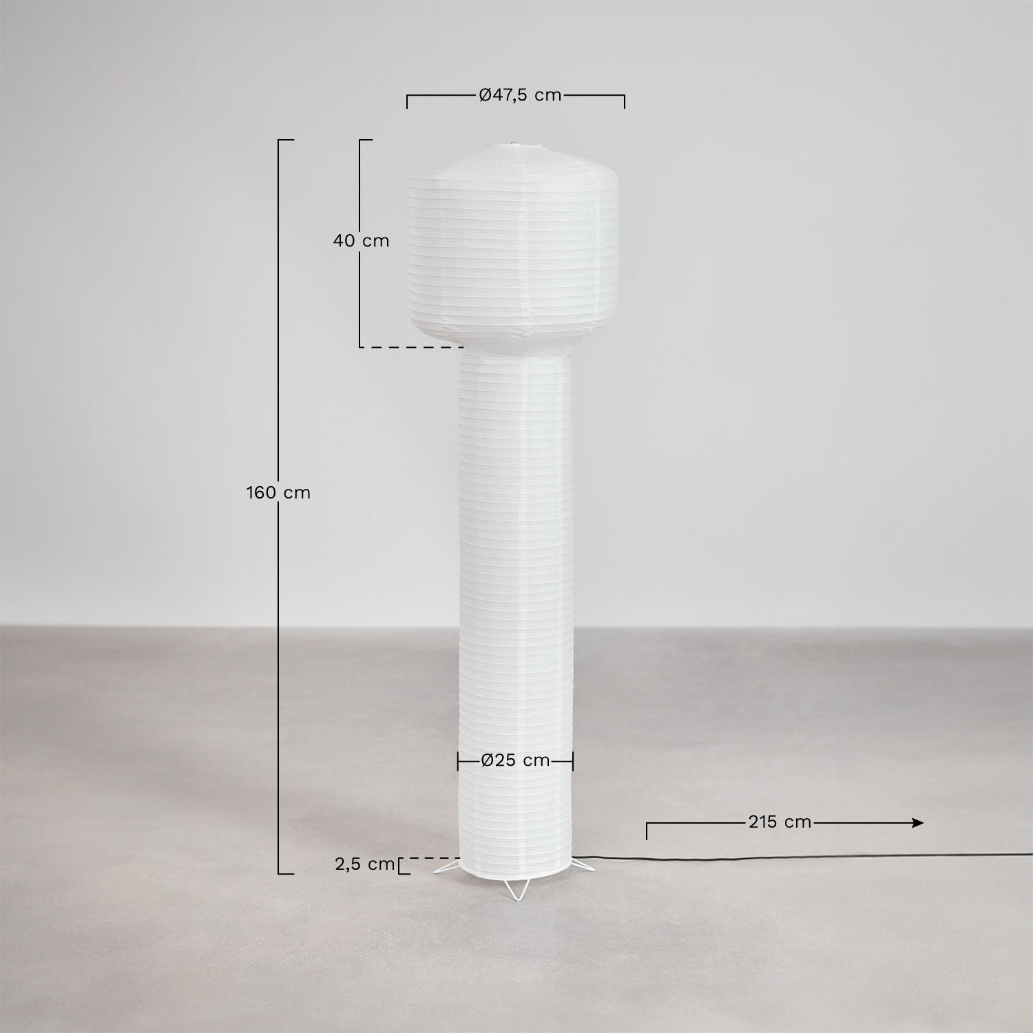Lampada da terra in carta Prenola, MISURE