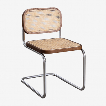Set Di 2 Sedie Da Pranzo In Rattan Tento Legno Scuro & Grigio Cromato - Sklum