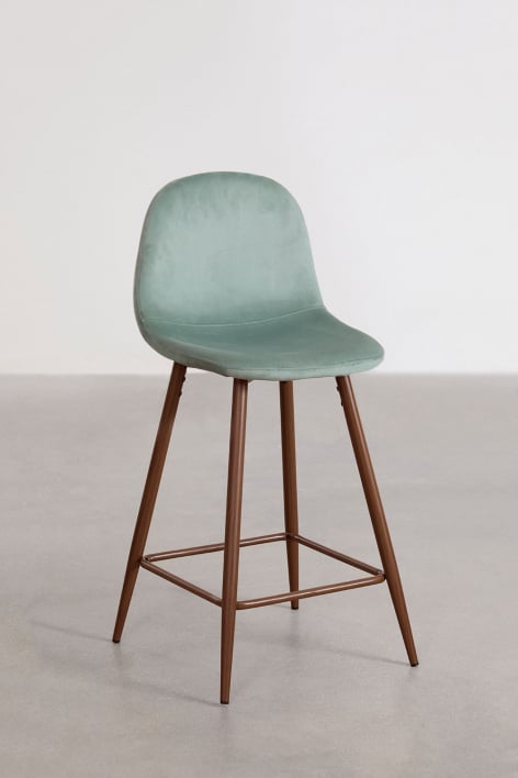 Pack di 4 sgabelli alti 65 cm in velluto verde abete e gambe finitura legno scuro Glamm - Verde Abete