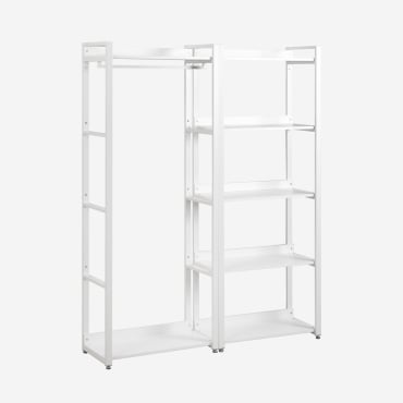 Armadio Modulare Aperto A 2 Pezzi Con Appendiabiti E Scaffale In Acciaio E Legno Ariaster Bianco - Sklum