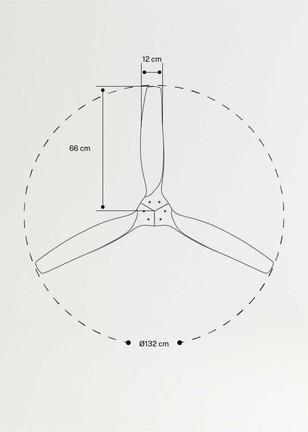 CREATE - WIND WOOD - Ventilatore da soffitto 75W silenzioso Ø132 cm 100% legno, MISURE