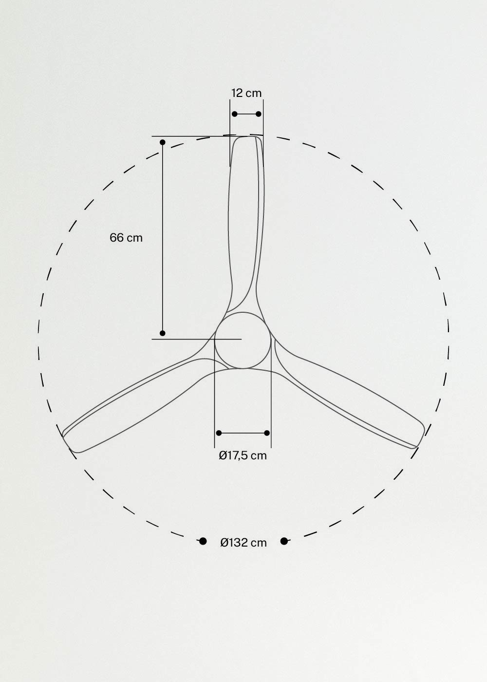 CREATE - WIND CUP - Ventilatore da soffitto 40W silenzioso Ø132 cm 100% legno, MISURE