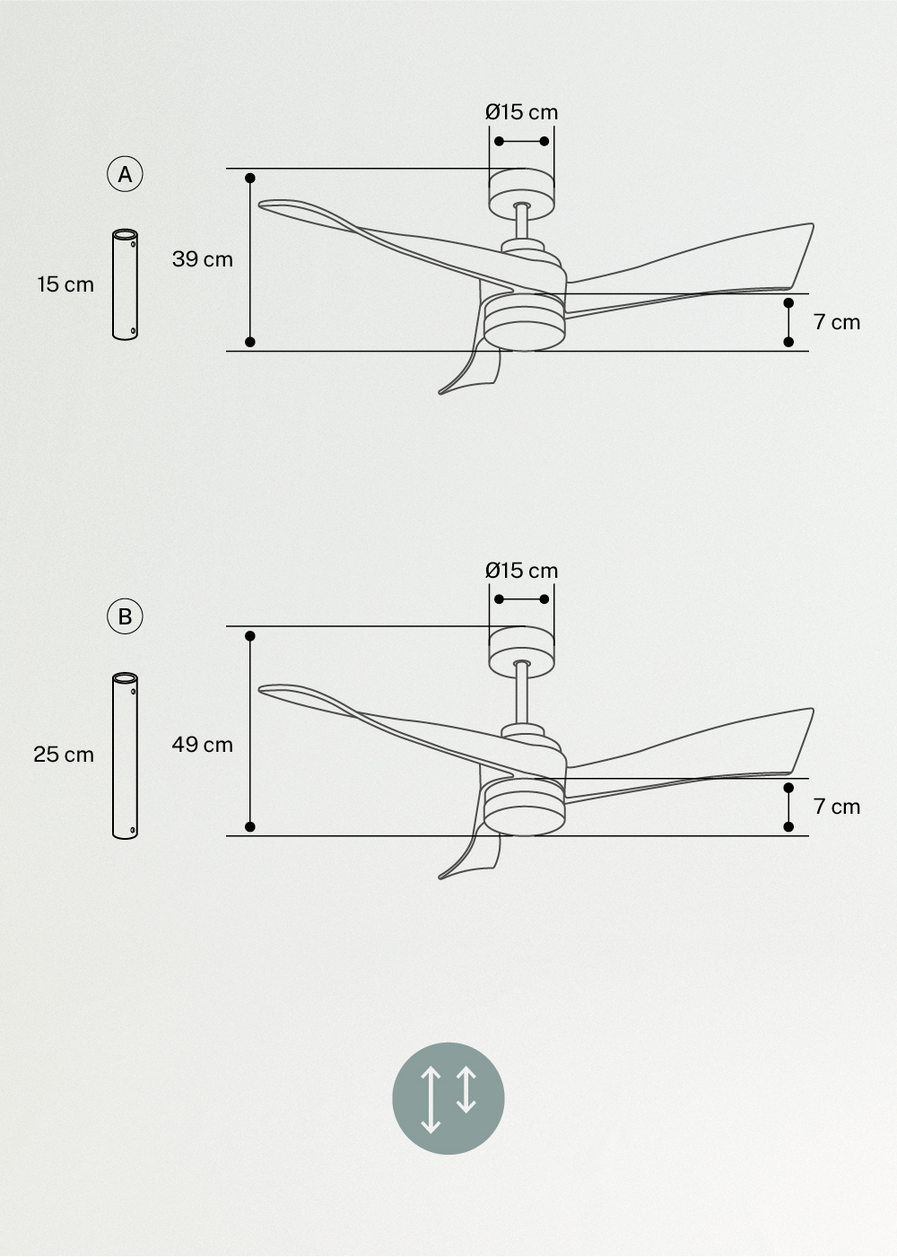 CREATE - WIND CURVE - Ventilatore da soffitto 40W silenzioso Ø132 100% legno, MISURE