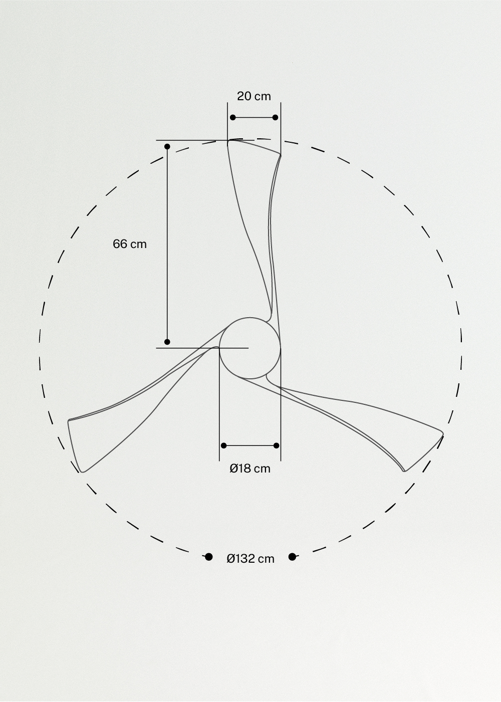 CREATE - WIND CURVE - Ventilatore da soffitto 40W silenzioso Ø132 100% legno, MISURE