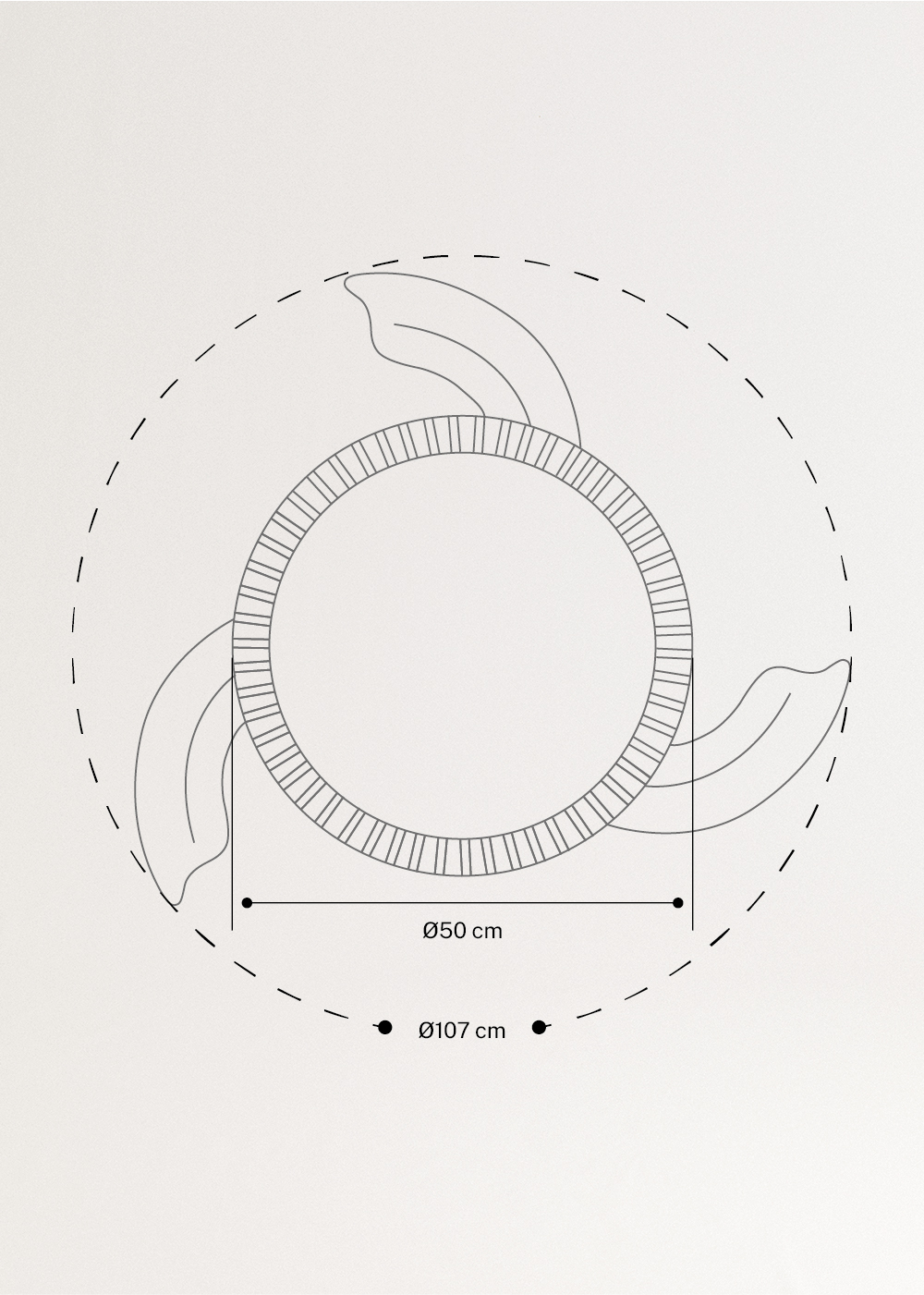 CREATE - WIND CLEAR RATTAN - Ventilatore da soffitto silenzioso 40W pale retrattili Ø107cm con luce LED 36W, MISURE