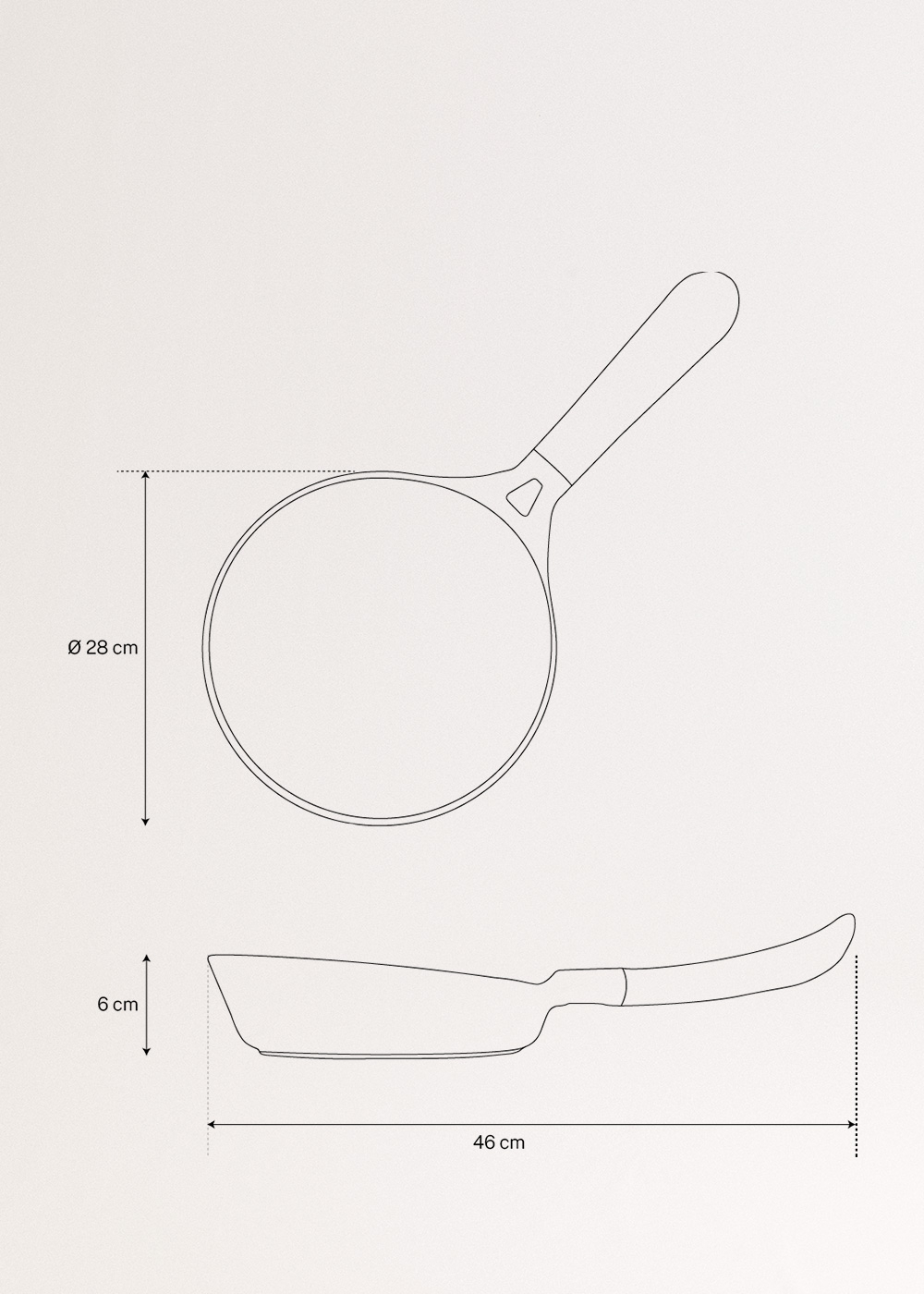 CREATE - PAN STUDIO - Padella in alluminio fuso con manico in bachelite, MISURE