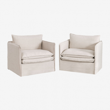 Set Di 2 Poltrone Con Braccioli In Lino E Cotone Grace Tessuto Beige - Sklum