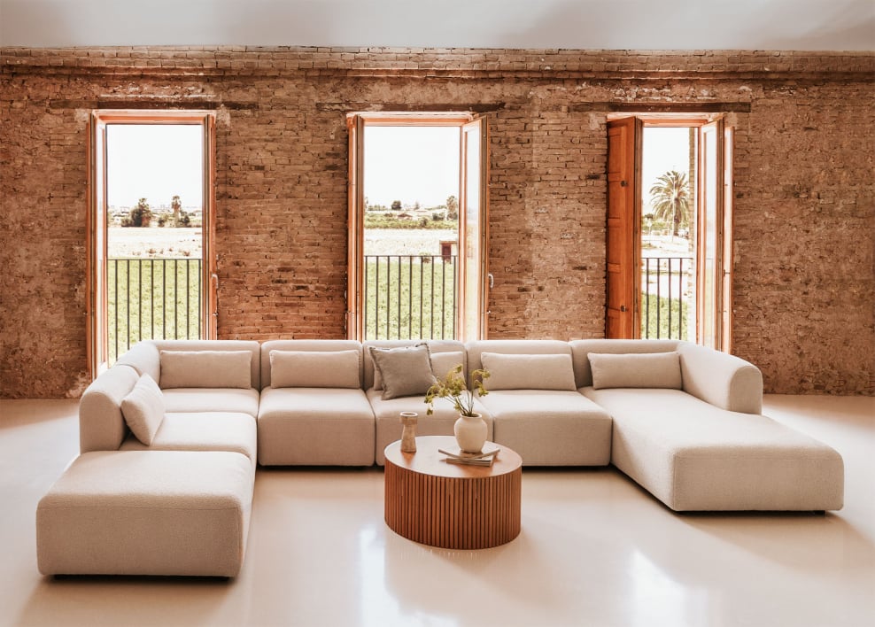 Sofà modulare chaise longue destro a 6 pezzi con pouf Fogler