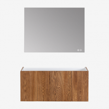 Set Di Mobili Da Bagno In Legno Con Lavabo Integrato Fiore Legno Scuro & Led Rettangolare 120x90 Cm Sivren & Senza Rubinetto - Sklum
