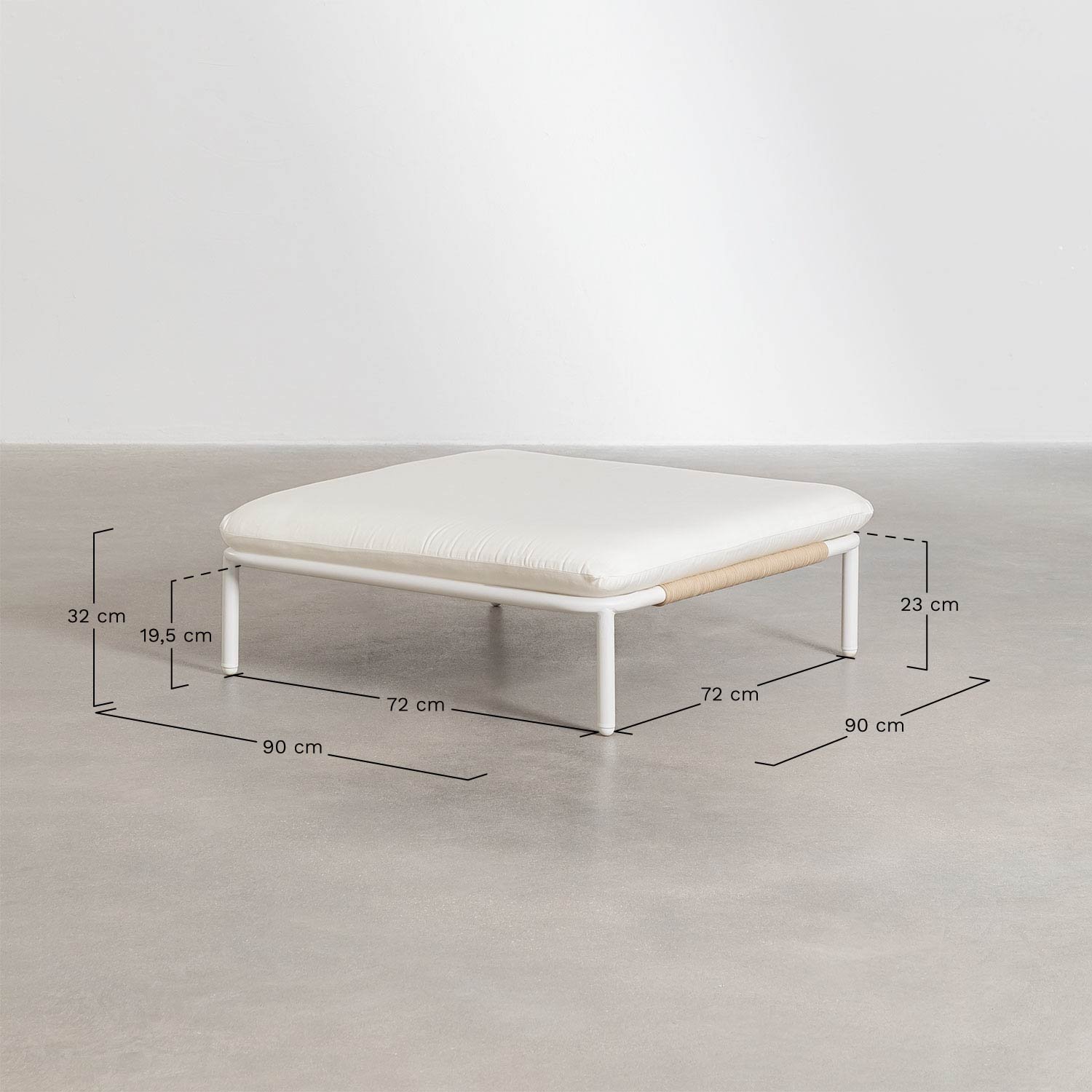 Divano angolare da giardino componibile in 5 pezzi con pouf, poltrona e tavolino Roubly  , MISURE