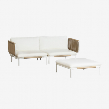 Divano Da Giardino Componibile In 2 Pezzi Con 2 Poltrone Angolari E Pouf Roubly Beige A Mandorla - Sklum