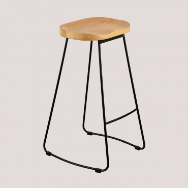 Confezione Da 2 Sgabelli Alti In Acciaio E Legno Di Olmo Neicol Nero & ↑75 Cm - Sklum