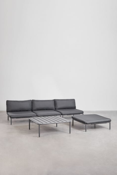 Divano da giardino componibile in 3 pezzi, pouf e tavolino Roubly