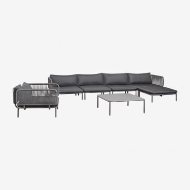 Divano Da Giardino Componibile In 4 Pezzi Con 2 Poltrone Angolari, Pouf, Poltrona E Tavolino Roubly Grigio Grafite - Sklum